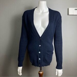 Brochu‎ Walker cardigan sweater XS deep v button up back blue